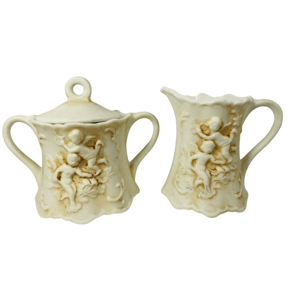 Lefton 2.5 Inch Miniature Creamer And Sugar  SET WITH CHERUBS #215